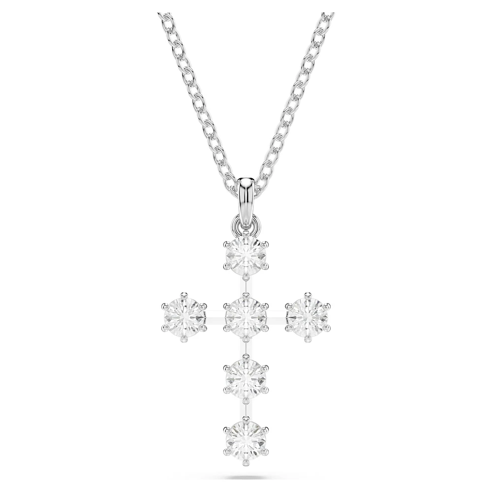 Insigne pendant, Round cut, Cross, White, Rhodium plated by SWAROVSKI