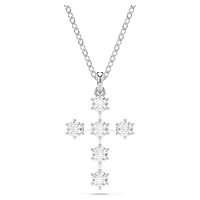 Insigne pendant, Round cut, Cross, White, Rhodium plated by SWAROVSKI