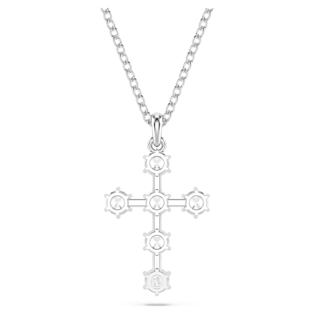 Insigne pendant, Round cut, Cross, White, Rhodium plated by SWAROVSKI