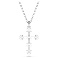 Insigne pendant, Round cut, Cross, White, Rhodium plated by SWAROVSKI