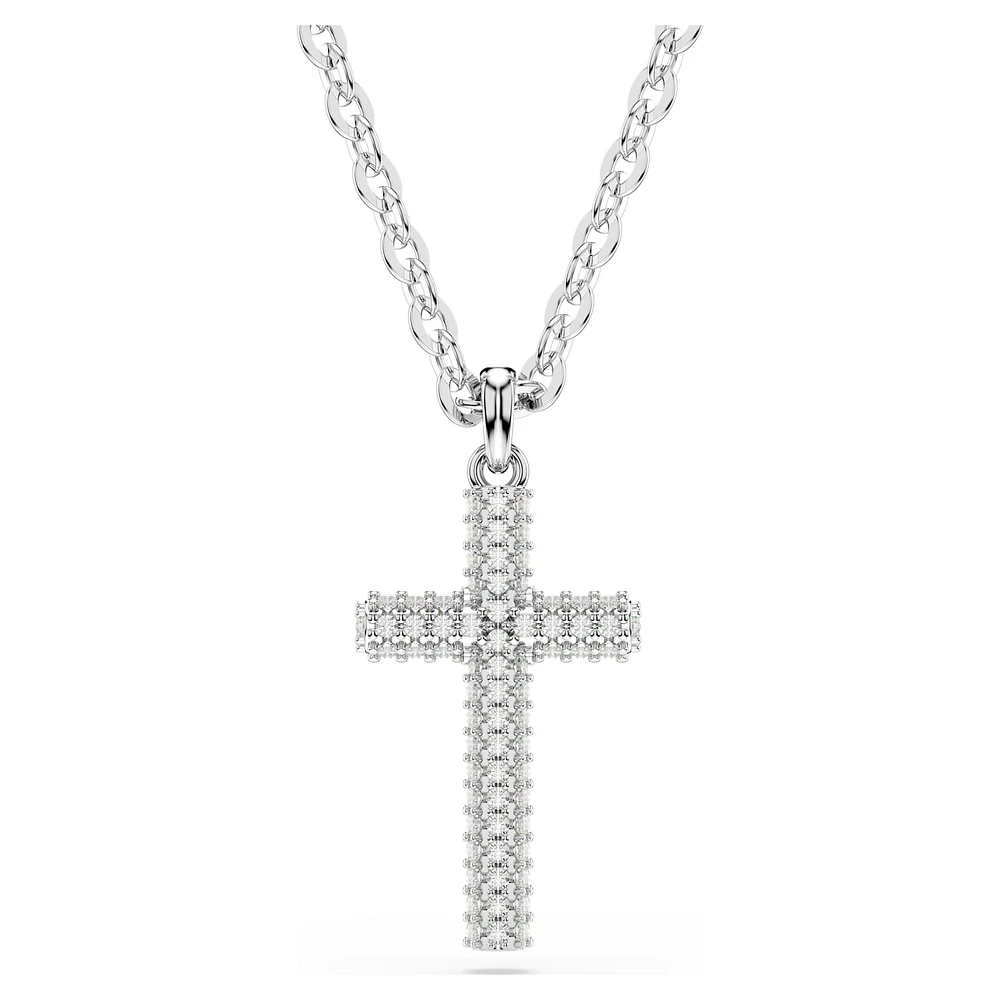 Insigne pendant, Pavé, Cross, White, Rhodium plated by SWAROVSKI