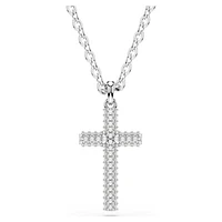 Insigne pendant, Pavé, Cross, White, Rhodium plated by SWAROVSKI