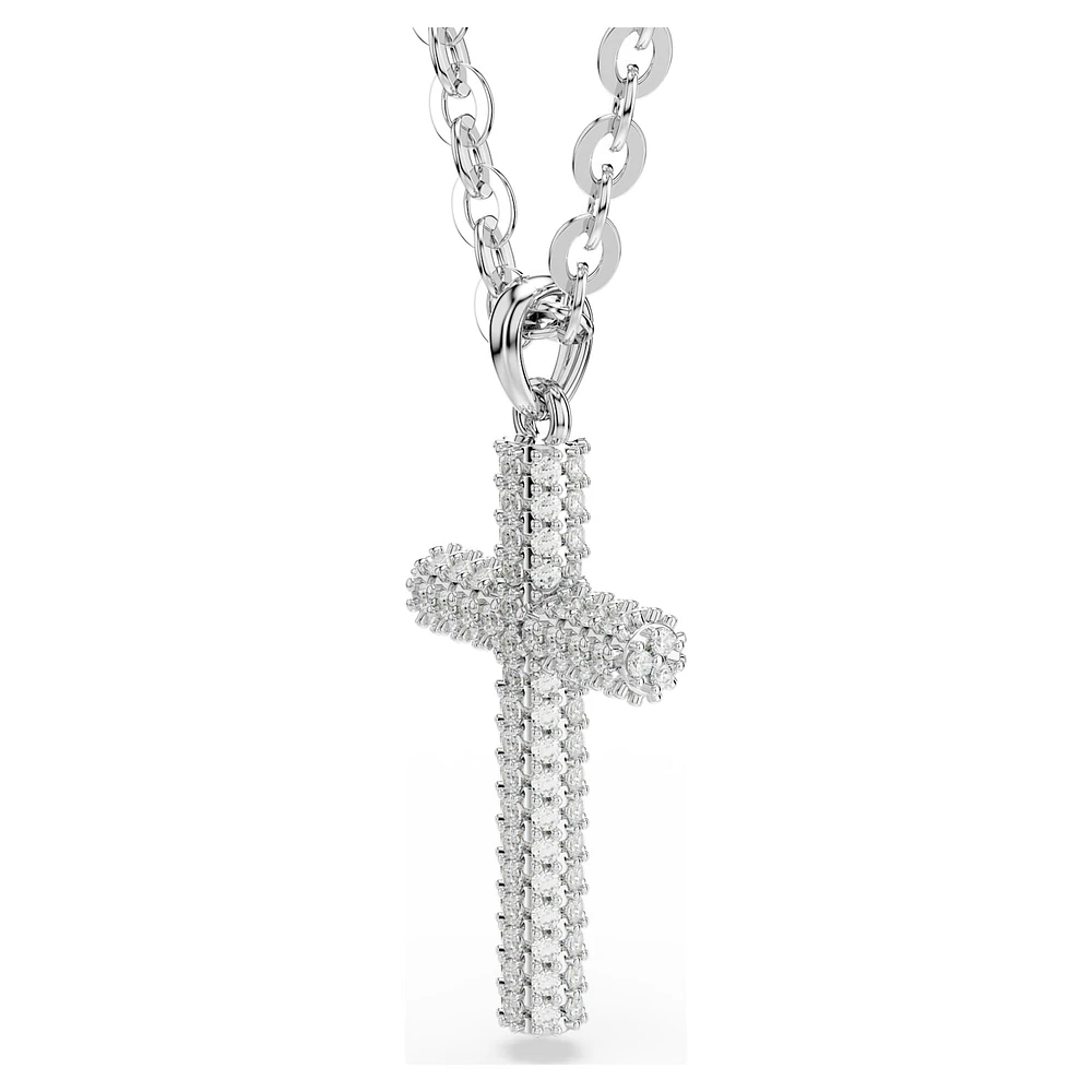 Insigne pendant, Pavé, Cross, White, Rhodium plated by SWAROVSKI