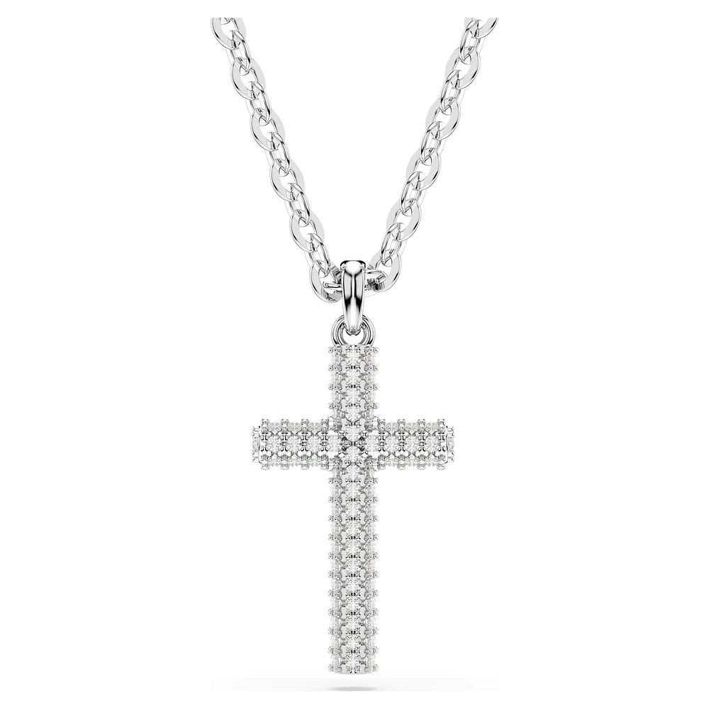 Insigne pendant, Pavé, Cross, White, Rhodium plated by SWAROVSKI