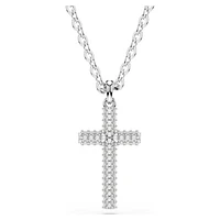 Insigne pendant, Pavé, Cross, White, Rhodium plated by SWAROVSKI