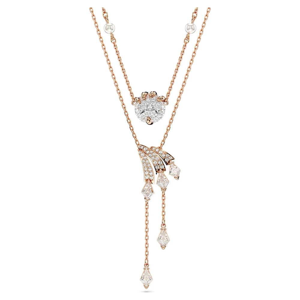 Dragon & Phoenix necklace, Set (2), Crystal pearl, Dragon’s claw, White, Rose gold-tone plated by SWAROVSKI