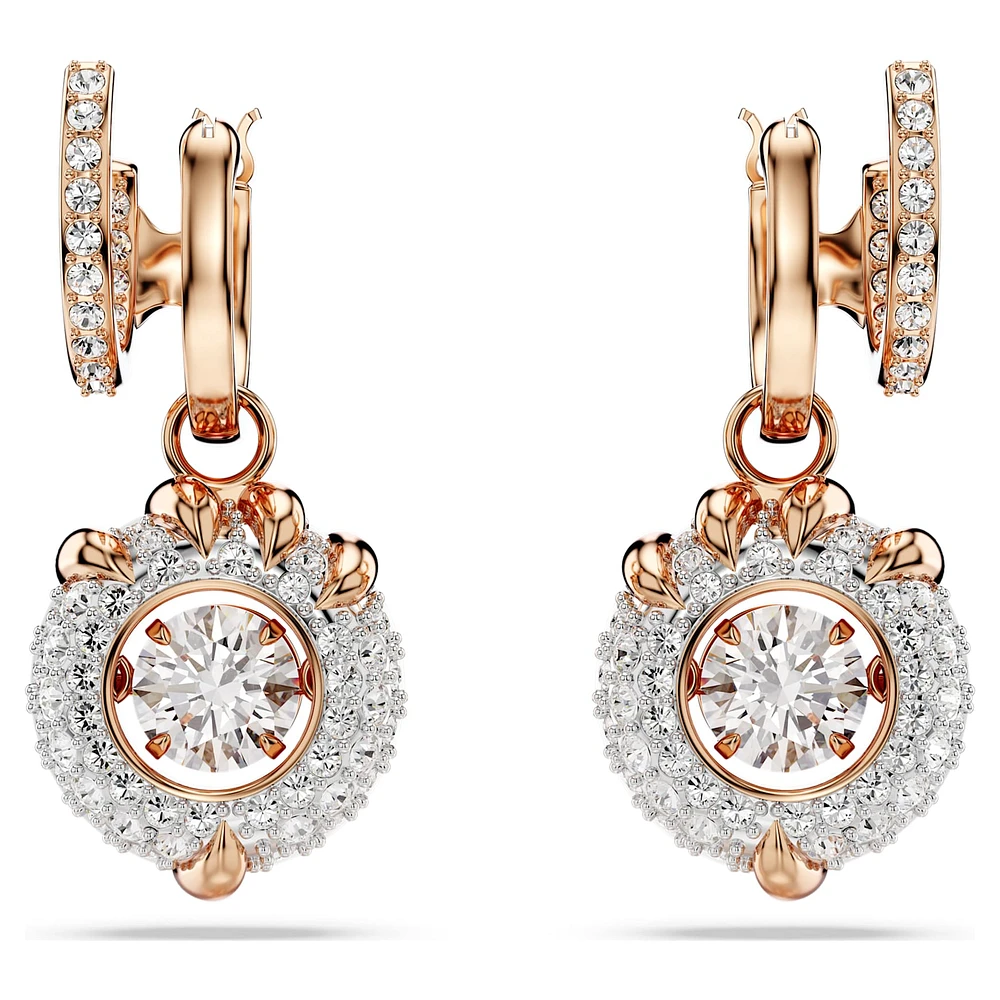 Dragon & Phoenix drop earrings, Dragon’s claw, White, Rose gold-tone plated by SWAROVSKI