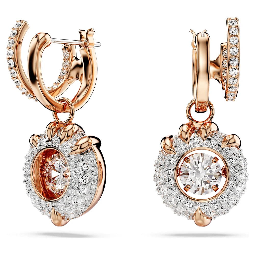 Dragon & Phoenix drop earrings, Dragon’s claw, White, Rose gold-tone plated by SWAROVSKI