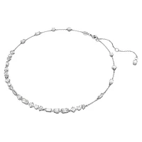 Mesmera necklace, Mixed cuts, Scattered design, White, Rhodium plated by SWAROVSKI