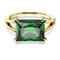 Stilla cocktail ring, Rectangular cut, Green, Gold-tone plated by SWAROVSKI