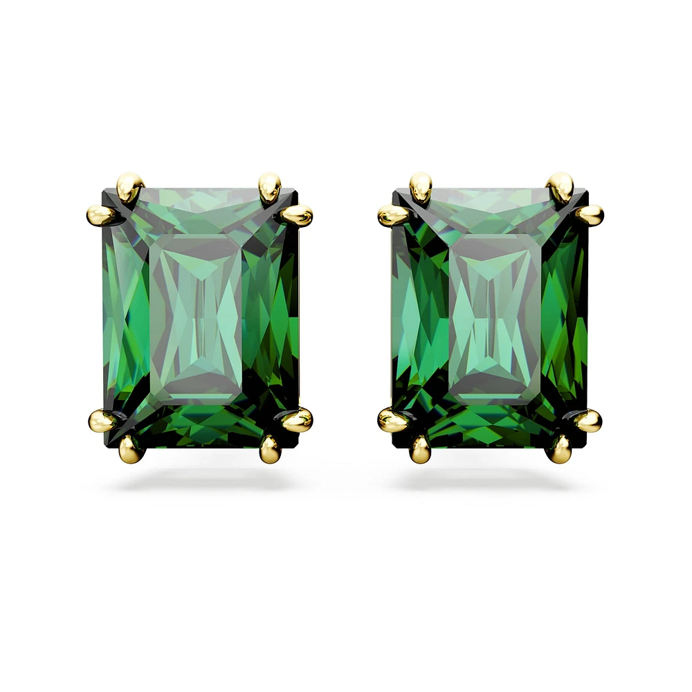 Matrix stud earrings, Rectangular cut, Green, Gold-tone plated by SWAROVSKI