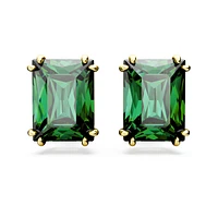 Matrix stud earrings, Rectangular cut, Green, Gold-tone plated by SWAROVSKI