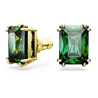Matrix stud earrings, Rectangular cut, Green, Gold-tone plated by SWAROVSKI