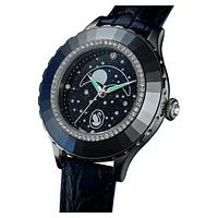 Octea Moon watch, Swiss Made, Moon, Leather strap, Blue, Stainless steel by SWAROVSKI