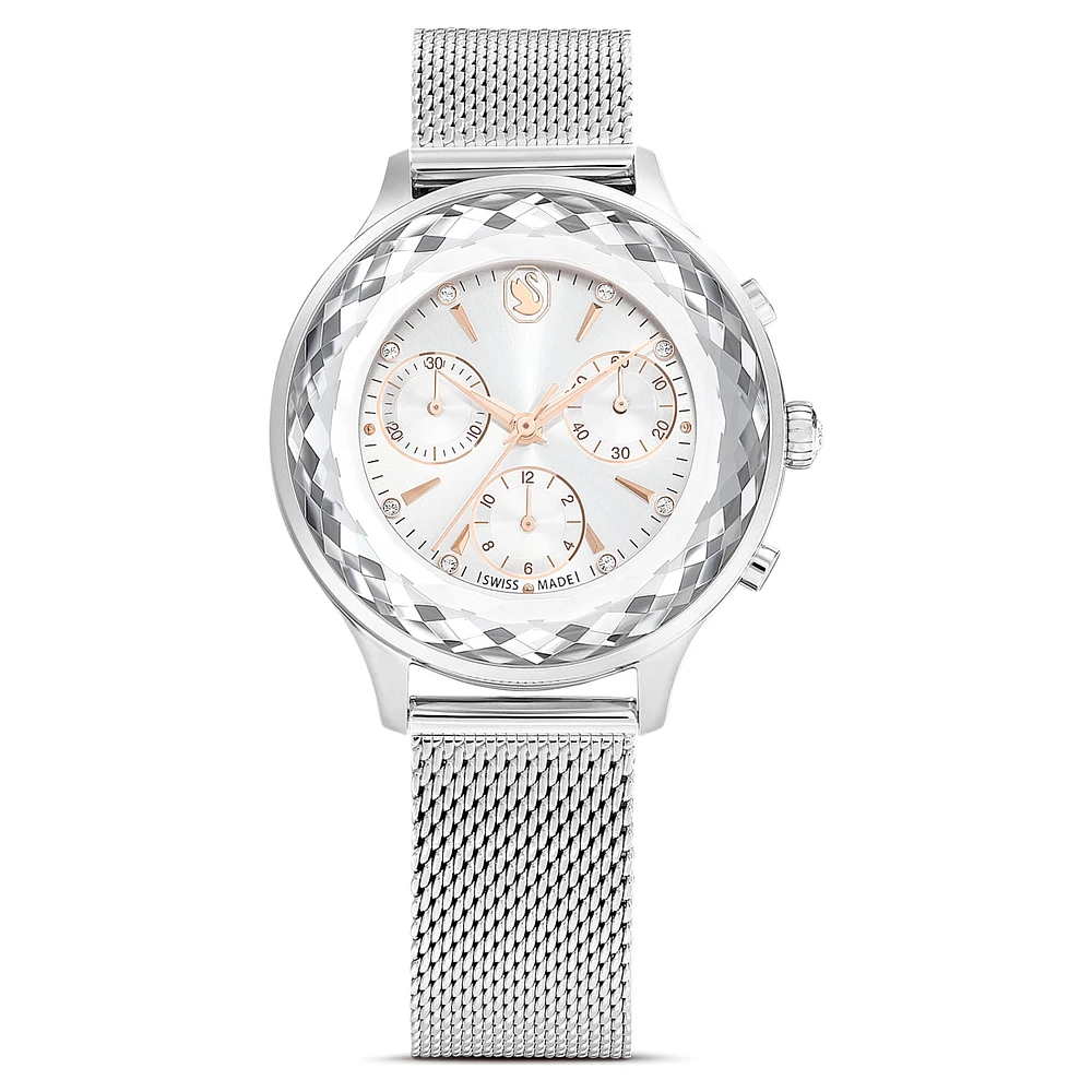 Nova Chrono watch, Swiss Made, Metal bracelet, Silver Tone, Stainless steel by SWAROVSKI