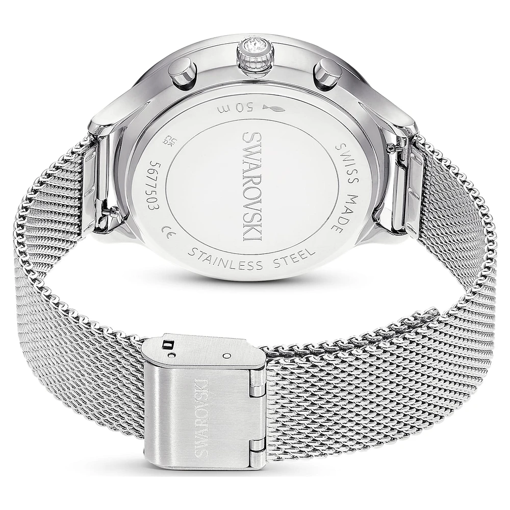 Nova Chrono watch, Swiss Made, Metal bracelet, Silver Tone, Stainless steel by SWAROVSKI