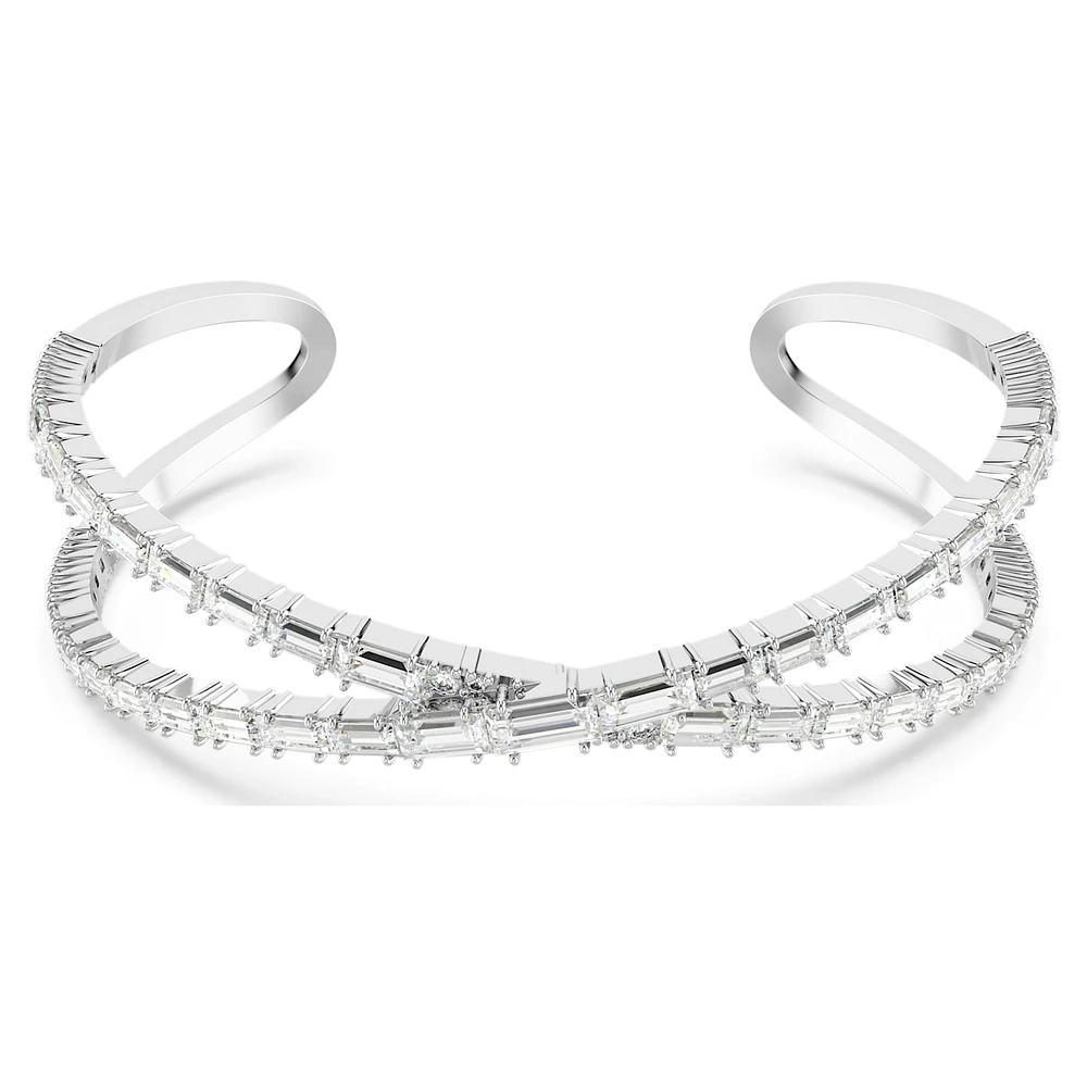 Hyperbola cuff, Infinity, White, Rhodium plated by SWAROVSKI