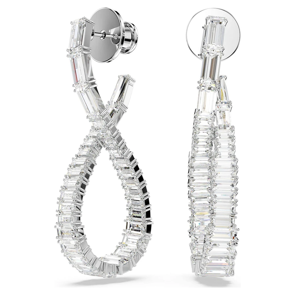 Hyperbola drop earrings, Infinity, White, Rhodium plated by SWAROVSKI