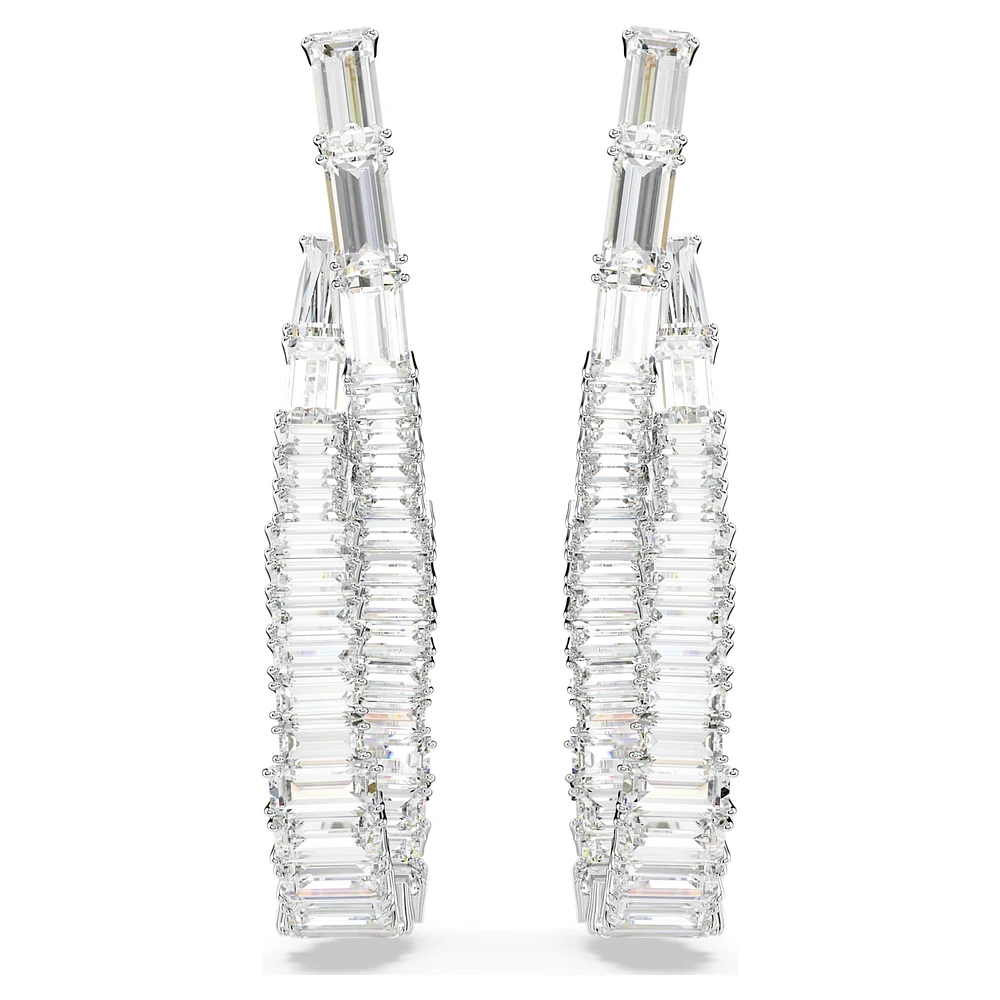 Hyperbola drop earrings, Infinity, White, Rhodium plated by SWAROVSKI