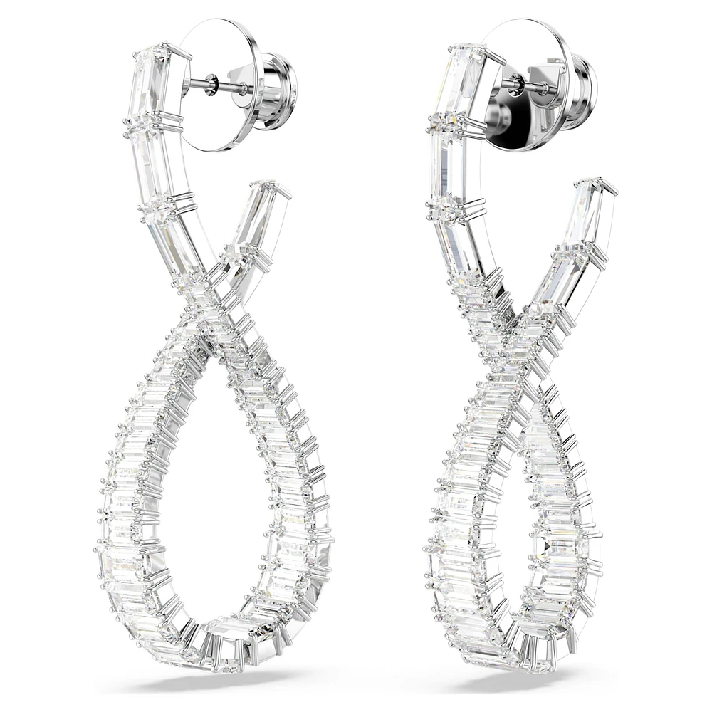 Hyperbola drop earrings, Infinity, White, Rhodium plated by SWAROVSKI