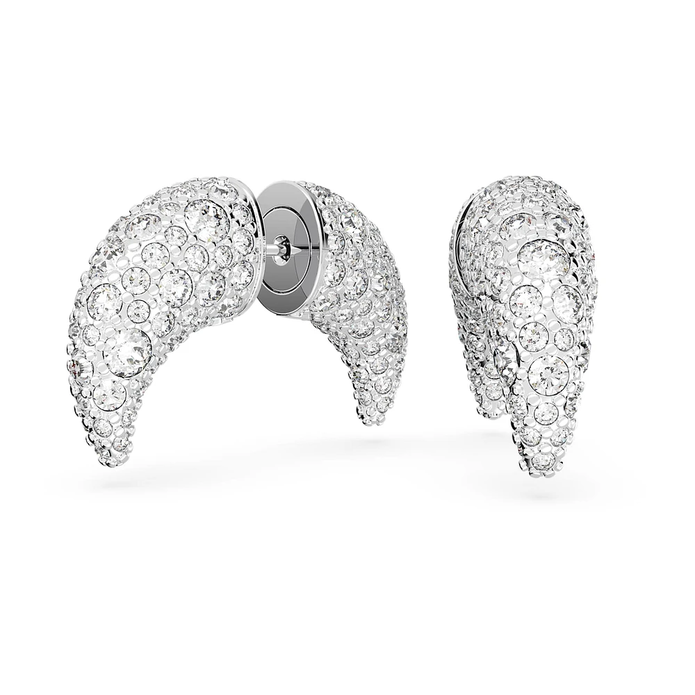 Luna stud earrings, Moon, Small, White, Rhodium plated by SWAROVSKI