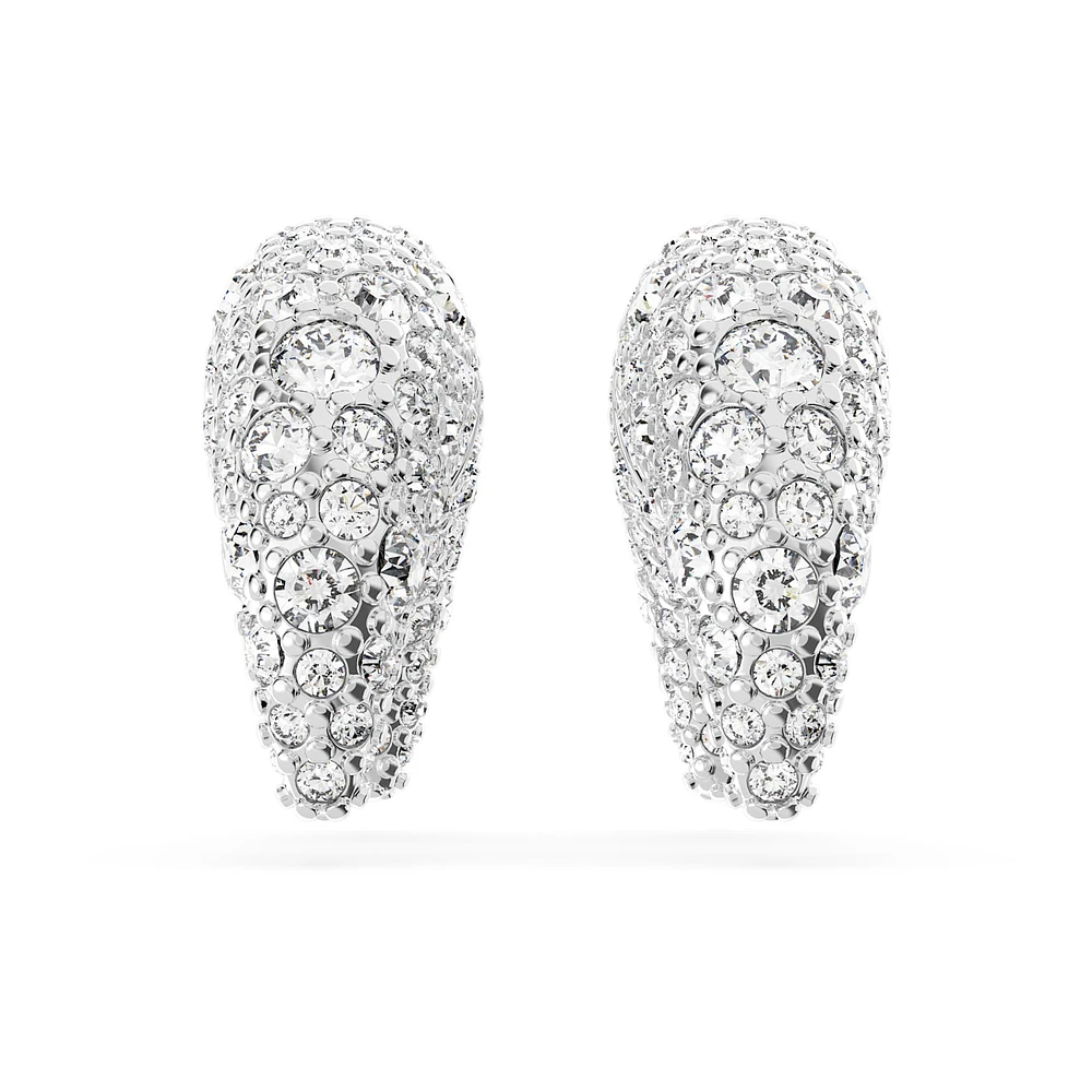 Luna stud earrings, Moon, Small, White, Rhodium plated by SWAROVSKI