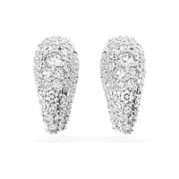 Luna stud earrings, Moon, Small, White, Rhodium plated by SWAROVSKI