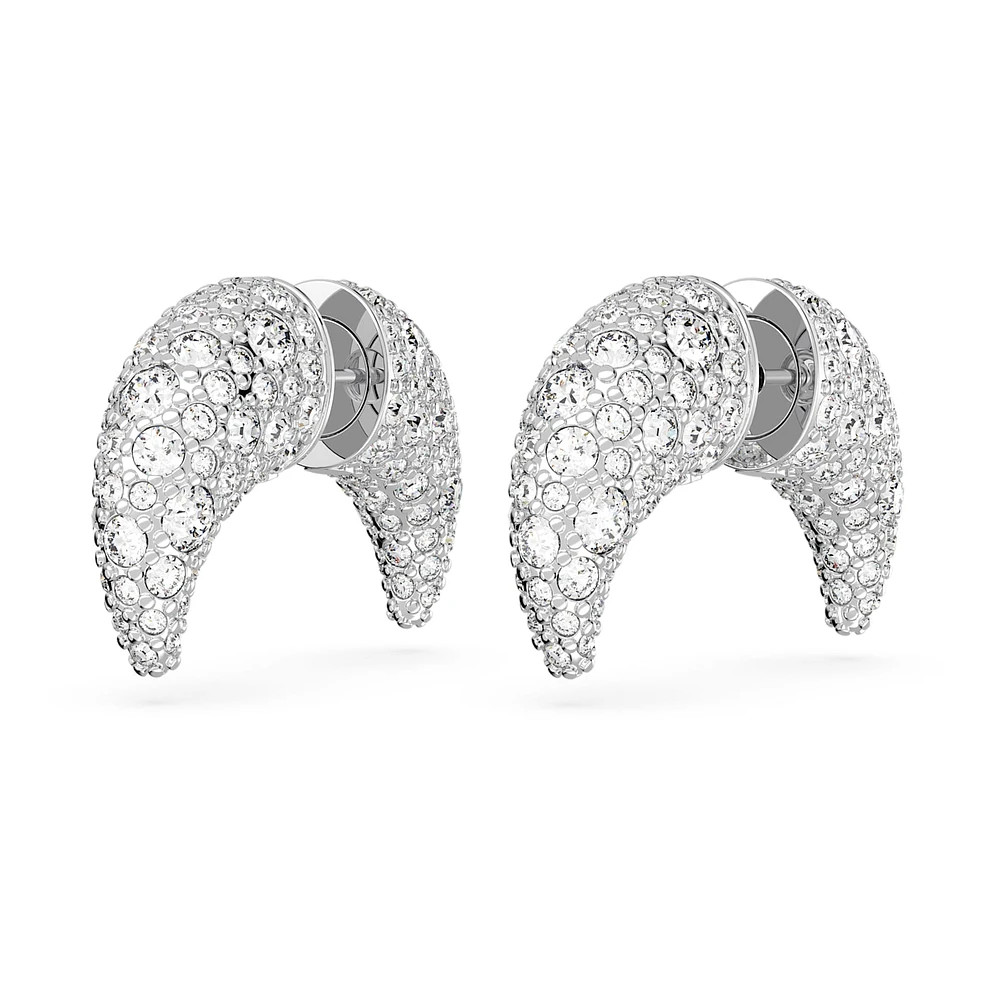 Luna stud earrings, Moon, Small, White, Rhodium plated by SWAROVSKI