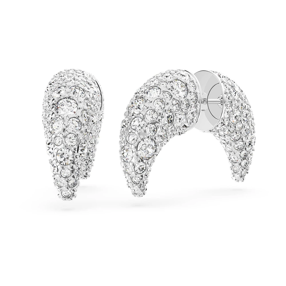 Luna stud earrings, Moon, Small, White, Rhodium plated by SWAROVSKI