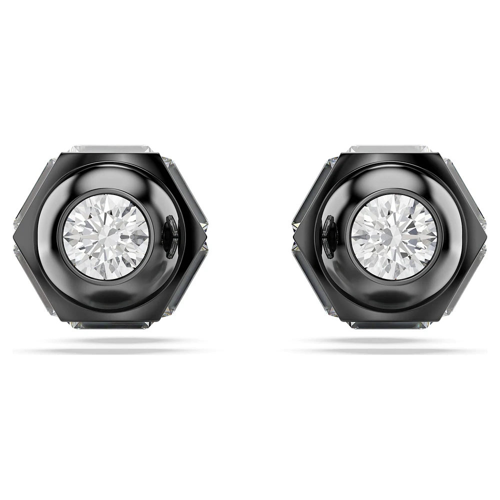 Numina stud earrings, Round cut, White, Ruthenium plated by SWAROVSKI