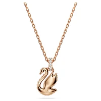 Swan pendant, Swan, Small, Black, Rose gold-tone plated by SWAROVSKI