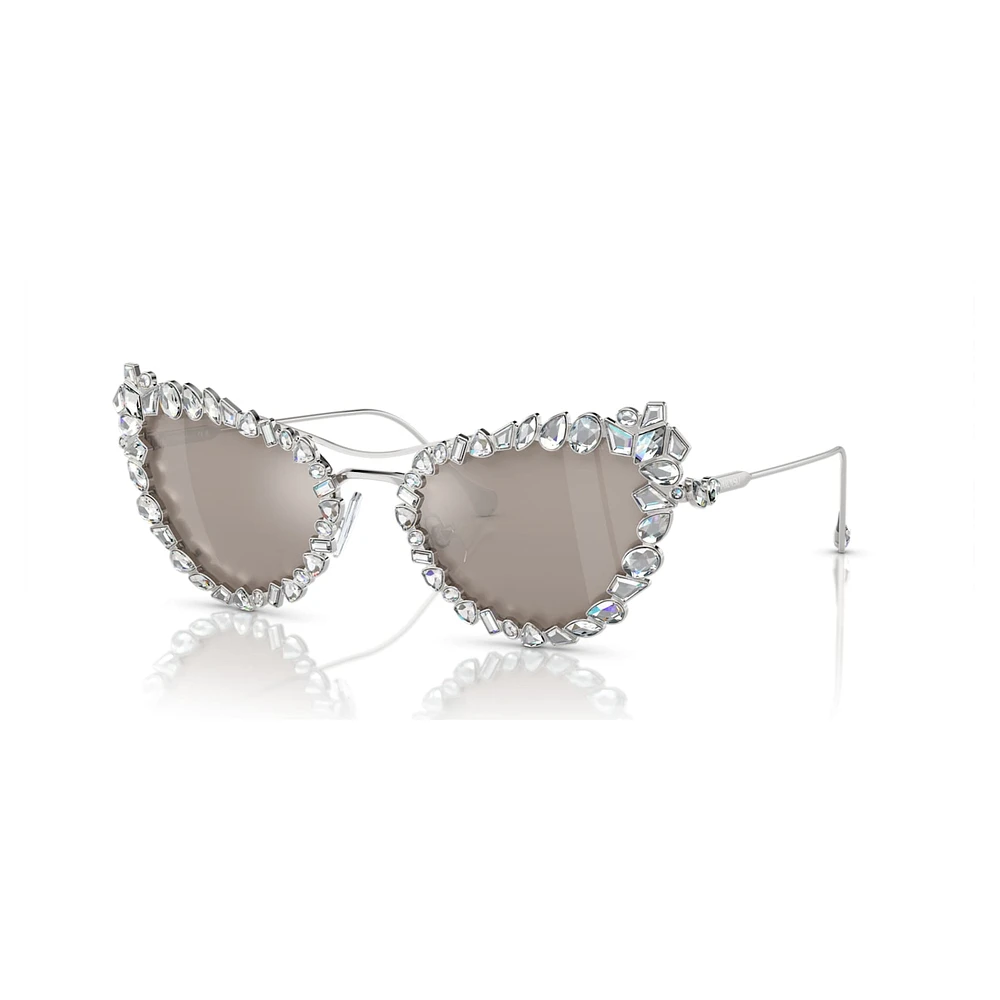 2 in 1 clip-on sunglasses, Statement, Cat-eye shape, SK7011, White by SWAROVSKI