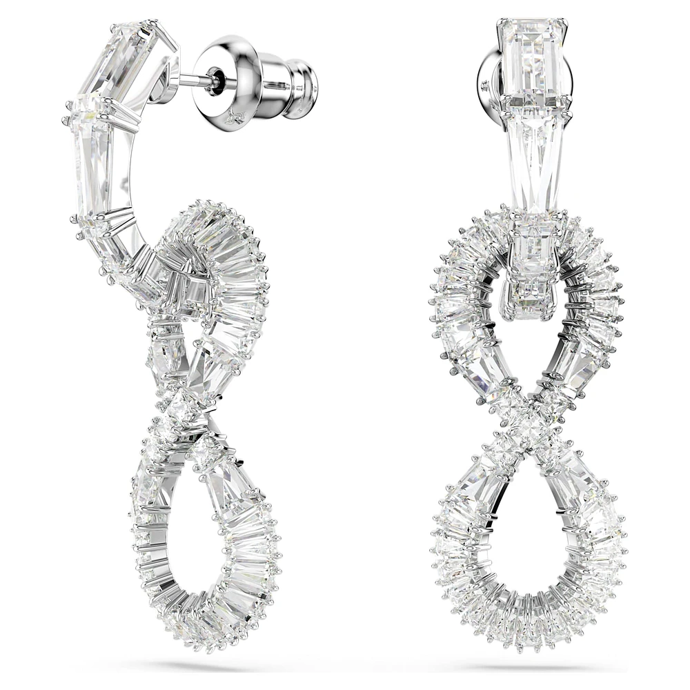 Hyperbola drop earrings, Infinity, White, Rhodium plated by SWAROVSKI