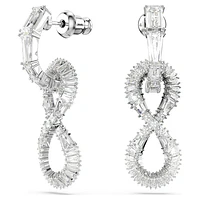 Hyperbola drop earrings, Infinity, White, Rhodium plated by SWAROVSKI