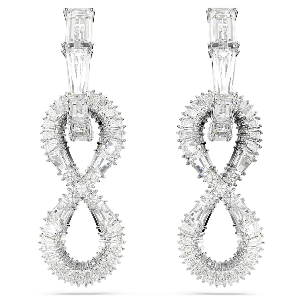 Hyperbola drop earrings, Infinity, White, Rhodium plated by SWAROVSKI