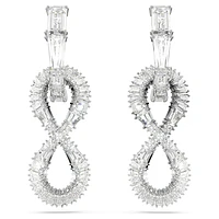 Hyperbola drop earrings, Infinity, White, Rhodium plated by SWAROVSKI