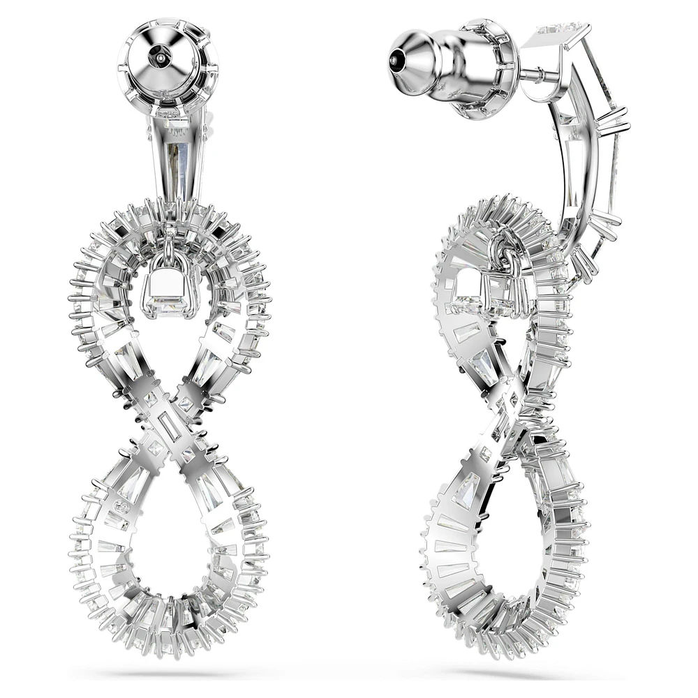 Hyperbola drop earrings, Infinity, White, Rhodium plated by SWAROVSKI