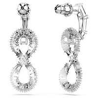 Hyperbola drop earrings, Infinity, White, Rhodium plated by SWAROVSKI