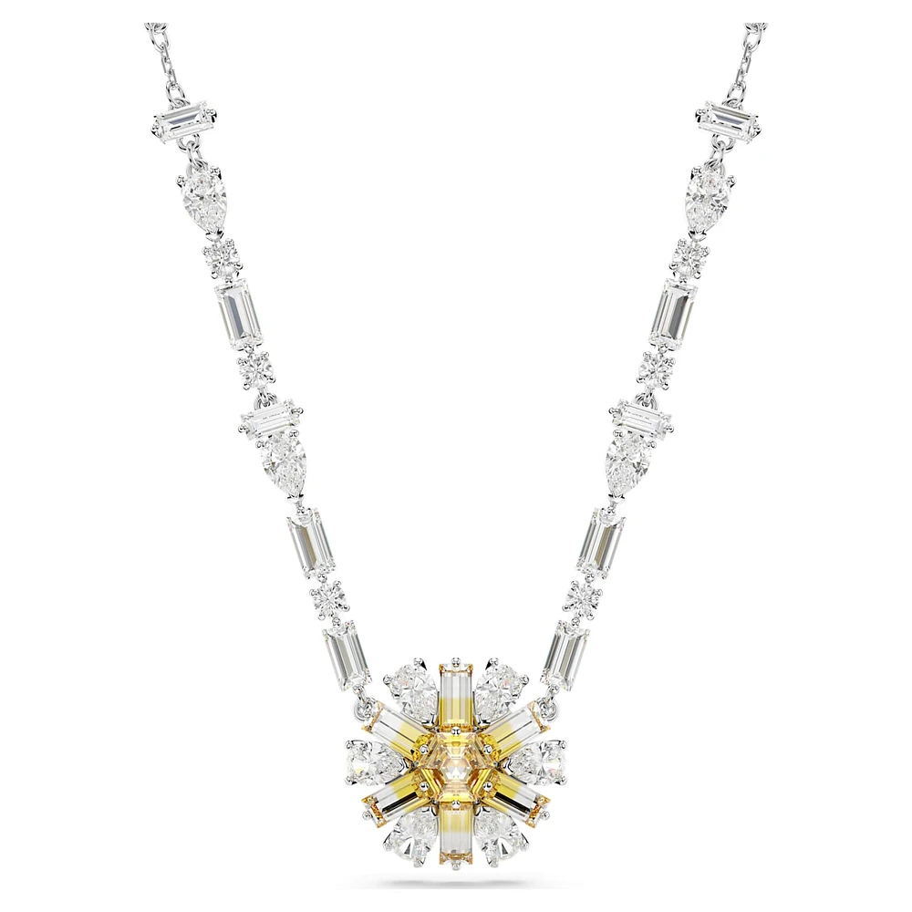 Idyllia necklace, Flower, Yellow, Rhodium plated by SWAROVSKI