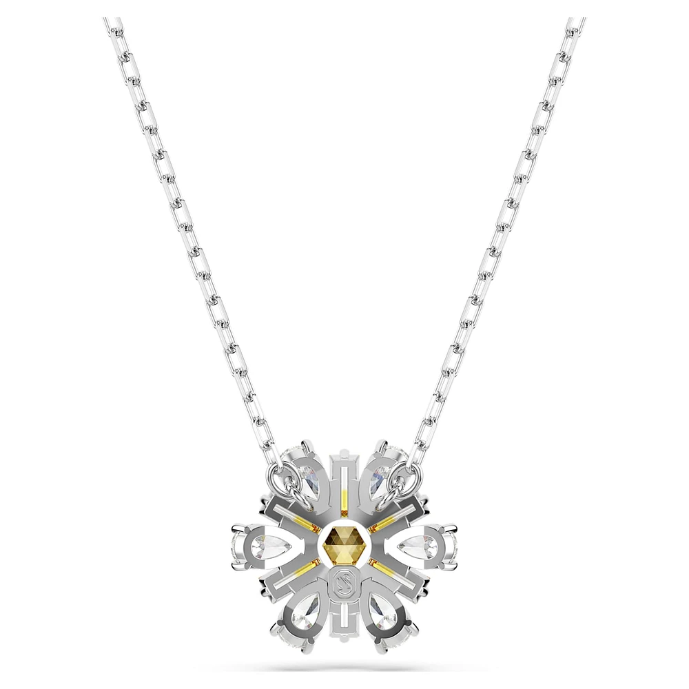 Idyllia pendant, Flower, Yellow, Rhodium plated by SWAROVSKI