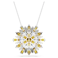 Idyllia pendant and brooch, Mixed cuts, Flower, Long, Yellow, Rhodium plated by SWAROVSKI