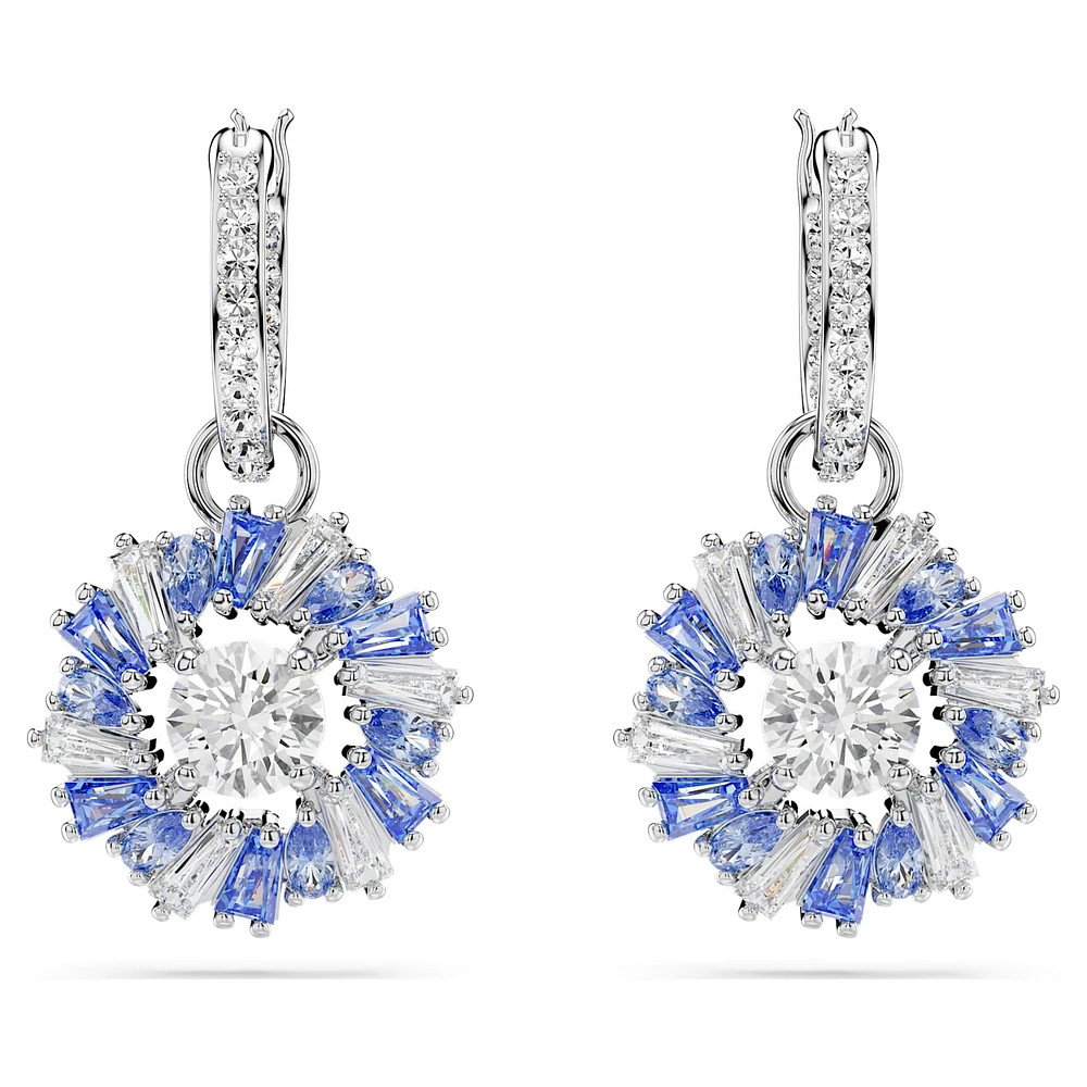 Idyllia drop earrings, Mixed cuts, Flower, Blue, Rhodium plated by SWAROVSKI