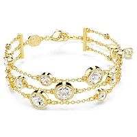 Imber wide bracelet, Round cut, White, Gold-tone plated by SWAROVSKI