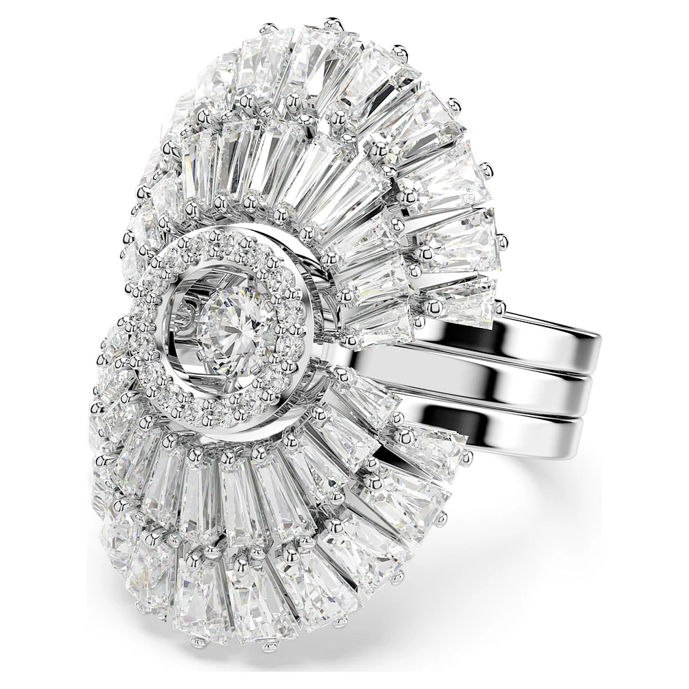 Idyllia ring, Set (3), Mixed cuts, Shell, White, Rhodium plated by SWAROVSKI