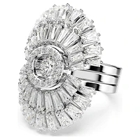 Idyllia ring, Set (3), Mixed cuts, Shell, White, Rhodium plated by SWAROVSKI