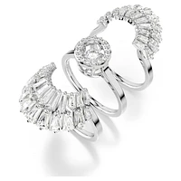 Idyllia ring, Set (3), Mixed cuts, Shell, White, Rhodium plated by SWAROVSKI