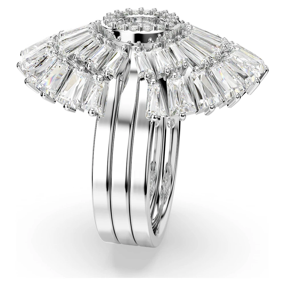 Idyllia ring, Set (3), Mixed cuts, Shell, White, Rhodium plated by SWAROVSKI