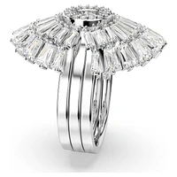 Idyllia ring, Set (3), Mixed cuts, Shell, White, Rhodium plated by SWAROVSKI