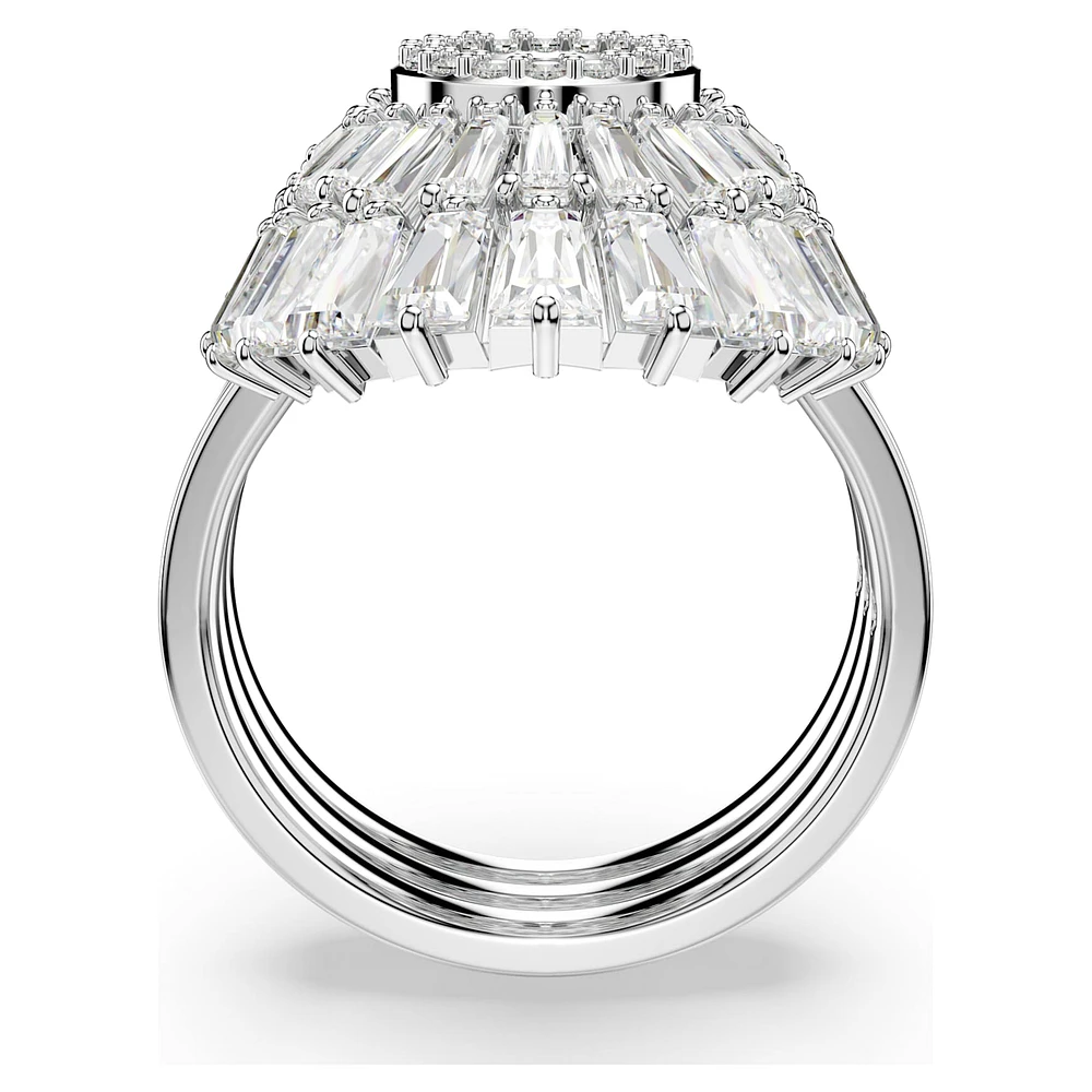 Idyllia ring, Set (3), Mixed cuts, Shell, White, Rhodium plated by SWAROVSKI