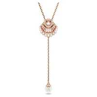 Idyllia Y pendant, Crystal pearl, Shell, White, Rose gold-tone plated by SWAROVSKI
